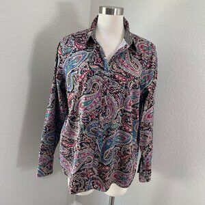Chaps Womens XL No Iron Paisley Button Up Shirt Long Sleeve Blouse Top